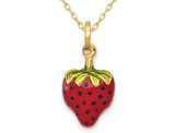 14K Yellow Gold Puffed Strawberry Charm Pendant Necklace with Chain 